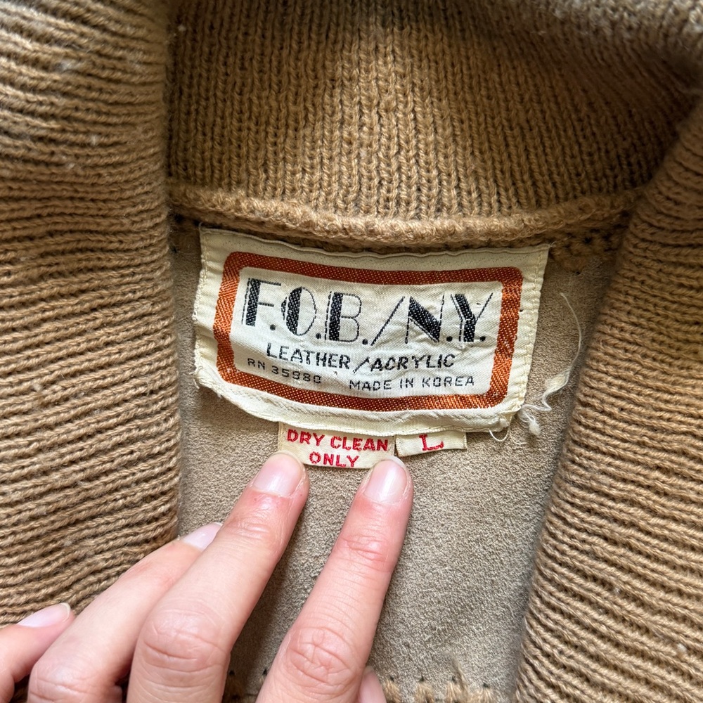 Vtg 70s Suede Knit Patchwork Crochet Cardigan Swe… - image 6